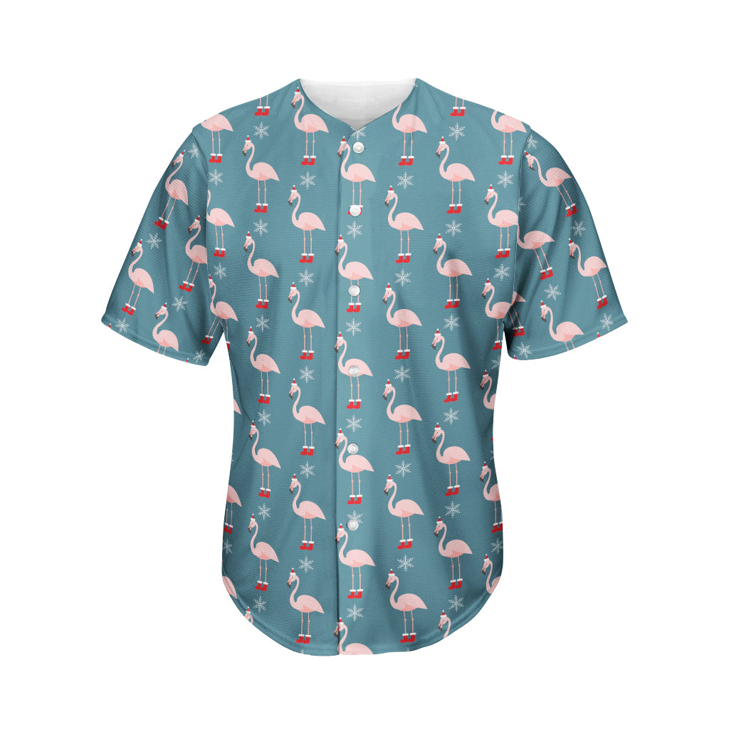 Christmas Snowy Flamingo Pattern Print Men's Baseball Jersey