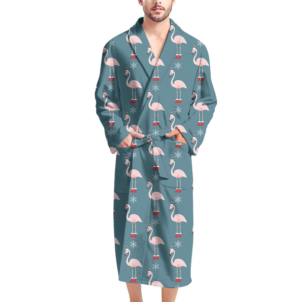 Christmas Snowy Flamingo Pattern Print Men's Bathrobe