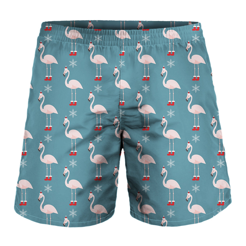 Christmas Snowy Flamingo Pattern Print Men's Shorts