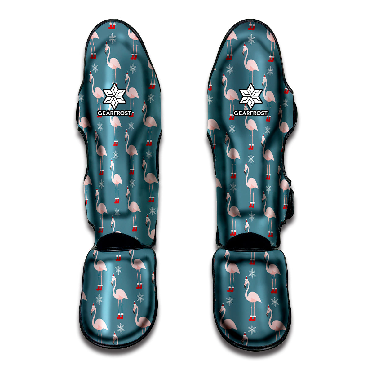 Christmas Snowy Flamingo Pattern Print Muay Thai Shin Guards