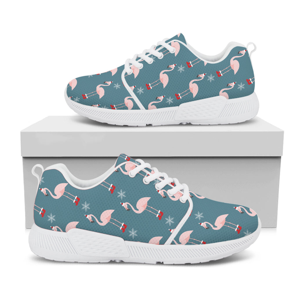 Christmas Snowy Flamingo Pattern Print White Athletic Shoes