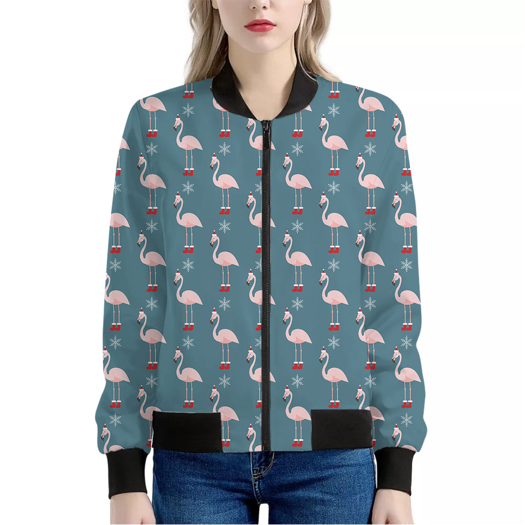 Christmas Snowy Flamingo Pattern Print Women's Bomber Jacket