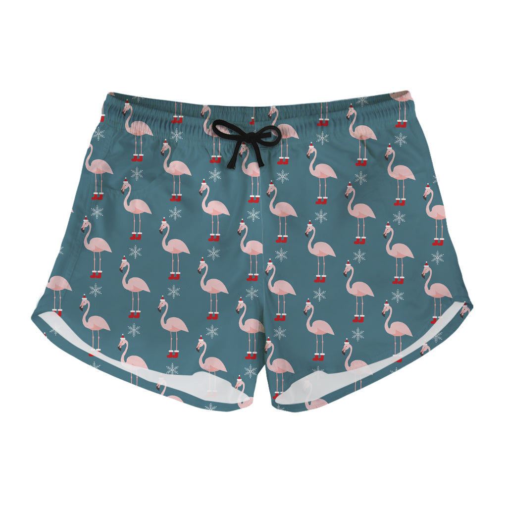 Christmas Snowy Flamingo Pattern Print Women's Shorts