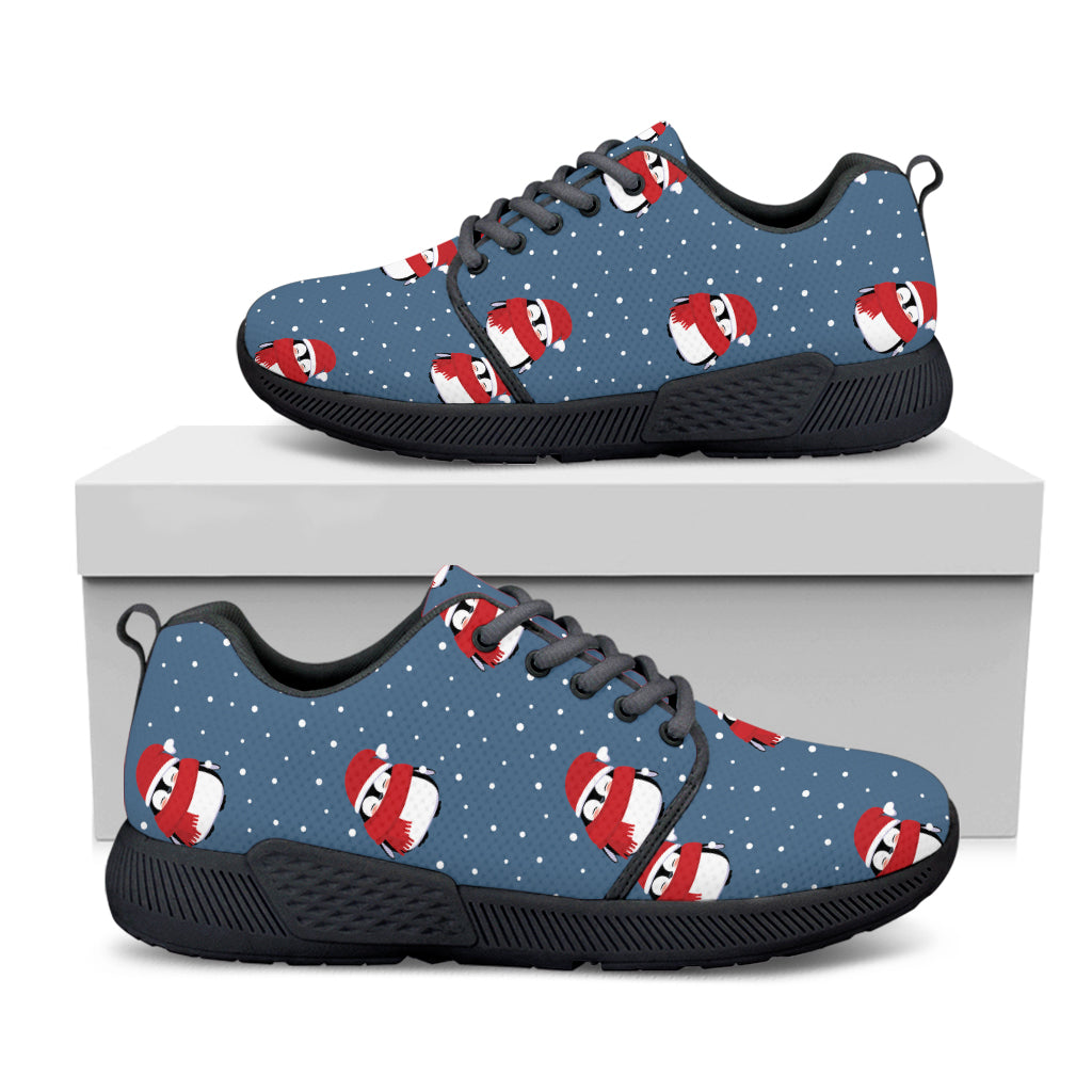 Christmas Snowy Penguin Pattern Print Black Athletic Shoes