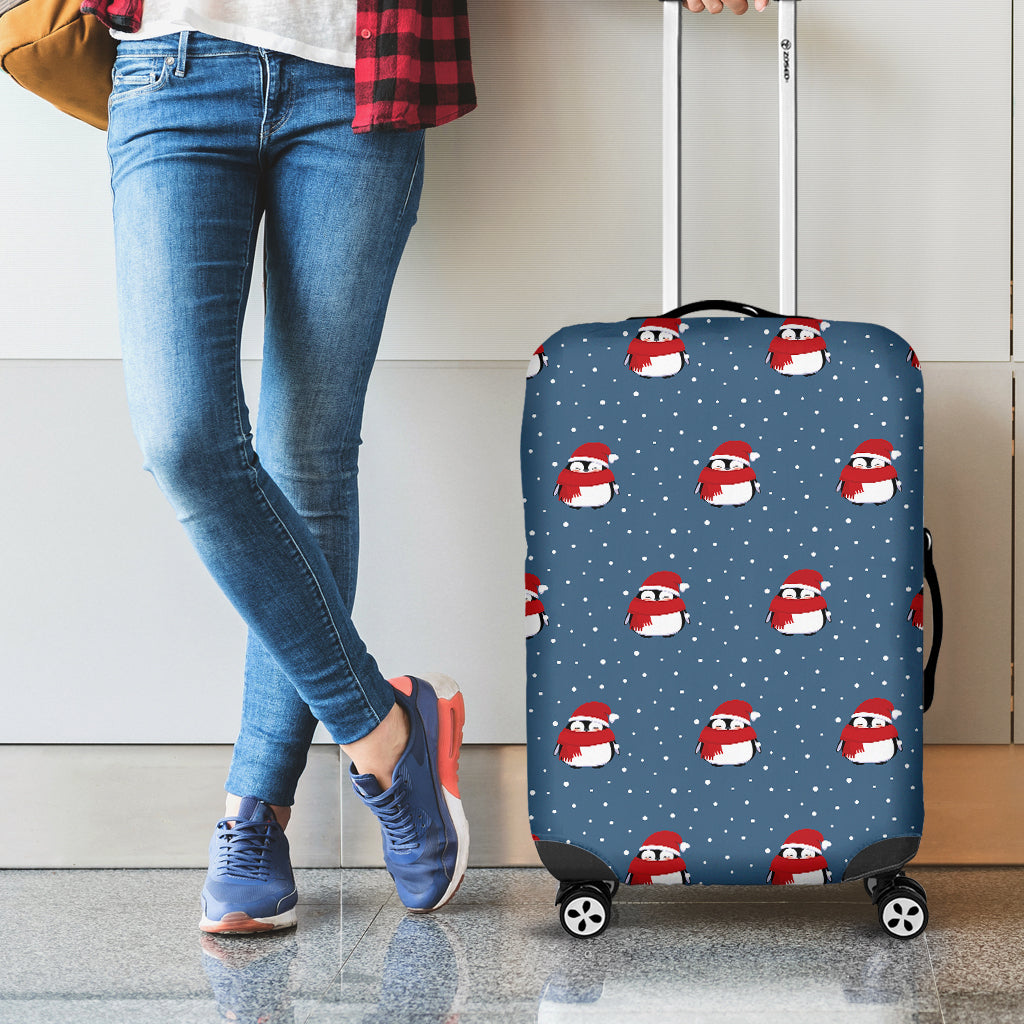 Christmas Snowy Penguin Pattern Print Luggage Cover