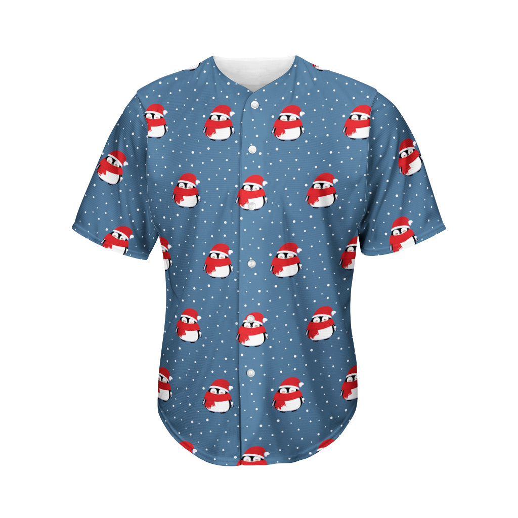 Christmas Snowy Penguin Pattern Print Men's Baseball Jersey