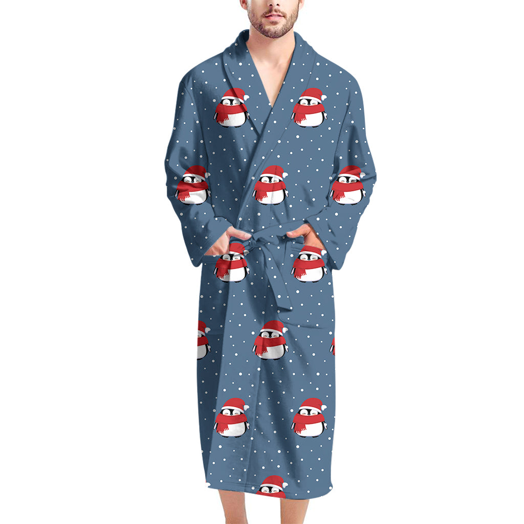 Christmas Snowy Penguin Pattern Print Men's Bathrobe