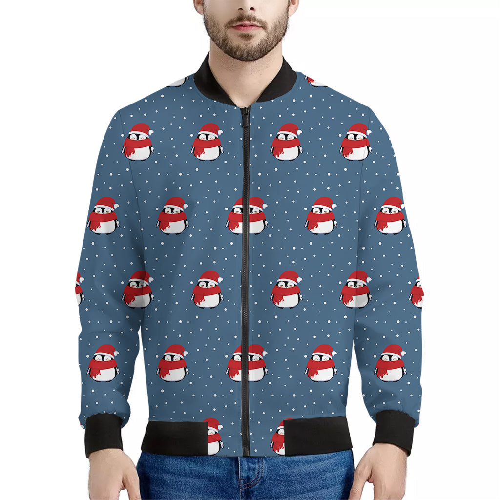 Christmas Snowy Penguin Pattern Print Men's Bomber Jacket