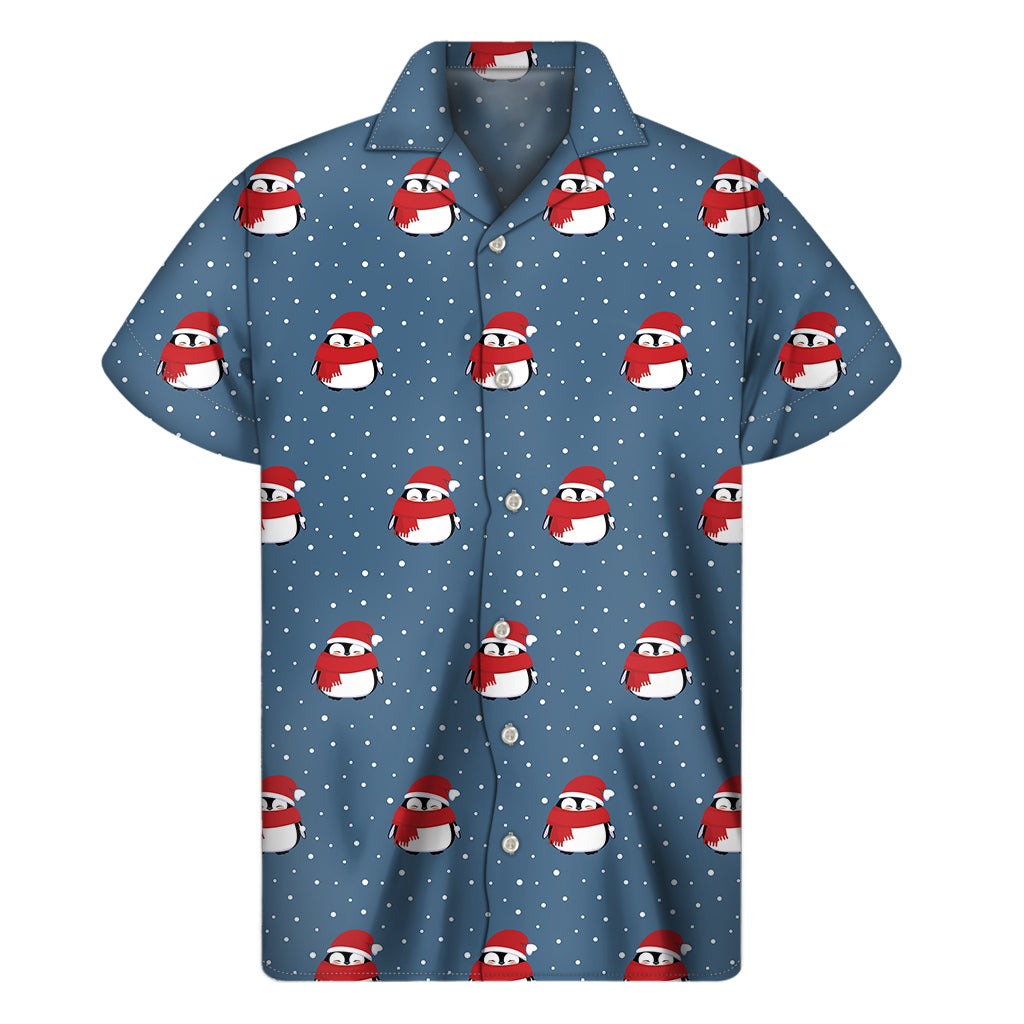 Christmas Snowy Penguin Pattern Print Men's Short Sleeve Shirt