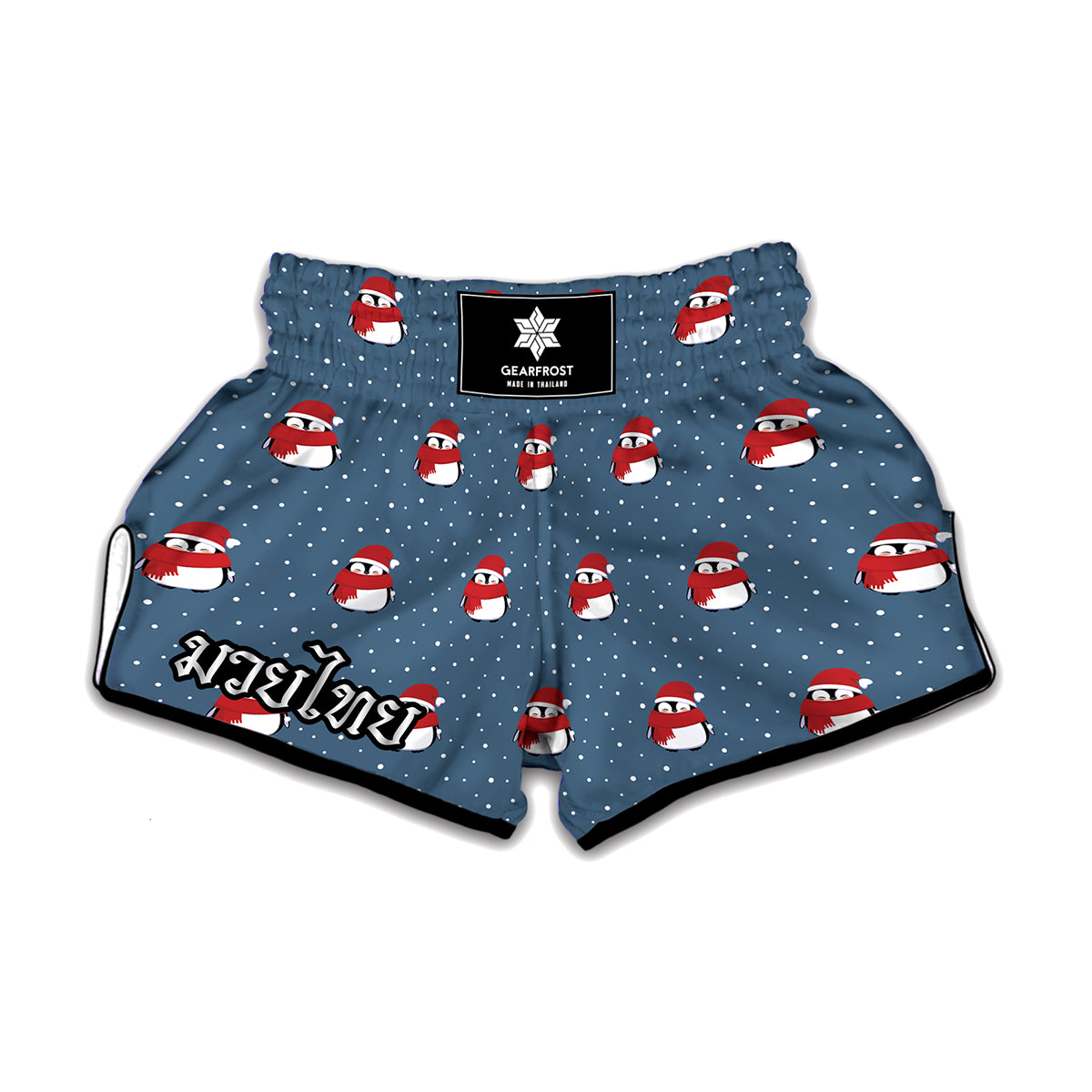 Christmas Snowy Penguin Pattern Print Muay Thai Boxing Shorts