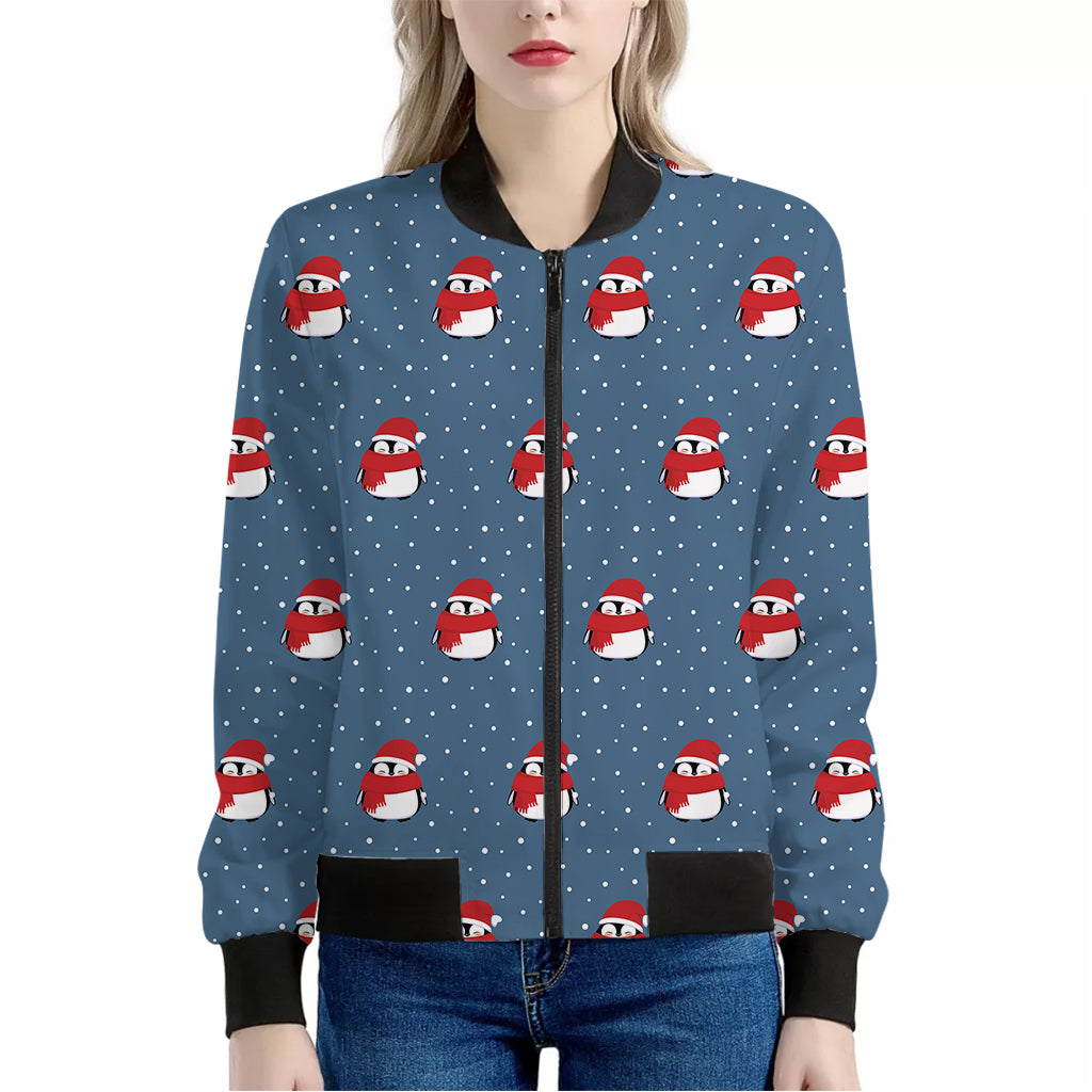 Christmas Snowy Penguin Pattern Print Women's Bomber Jacket