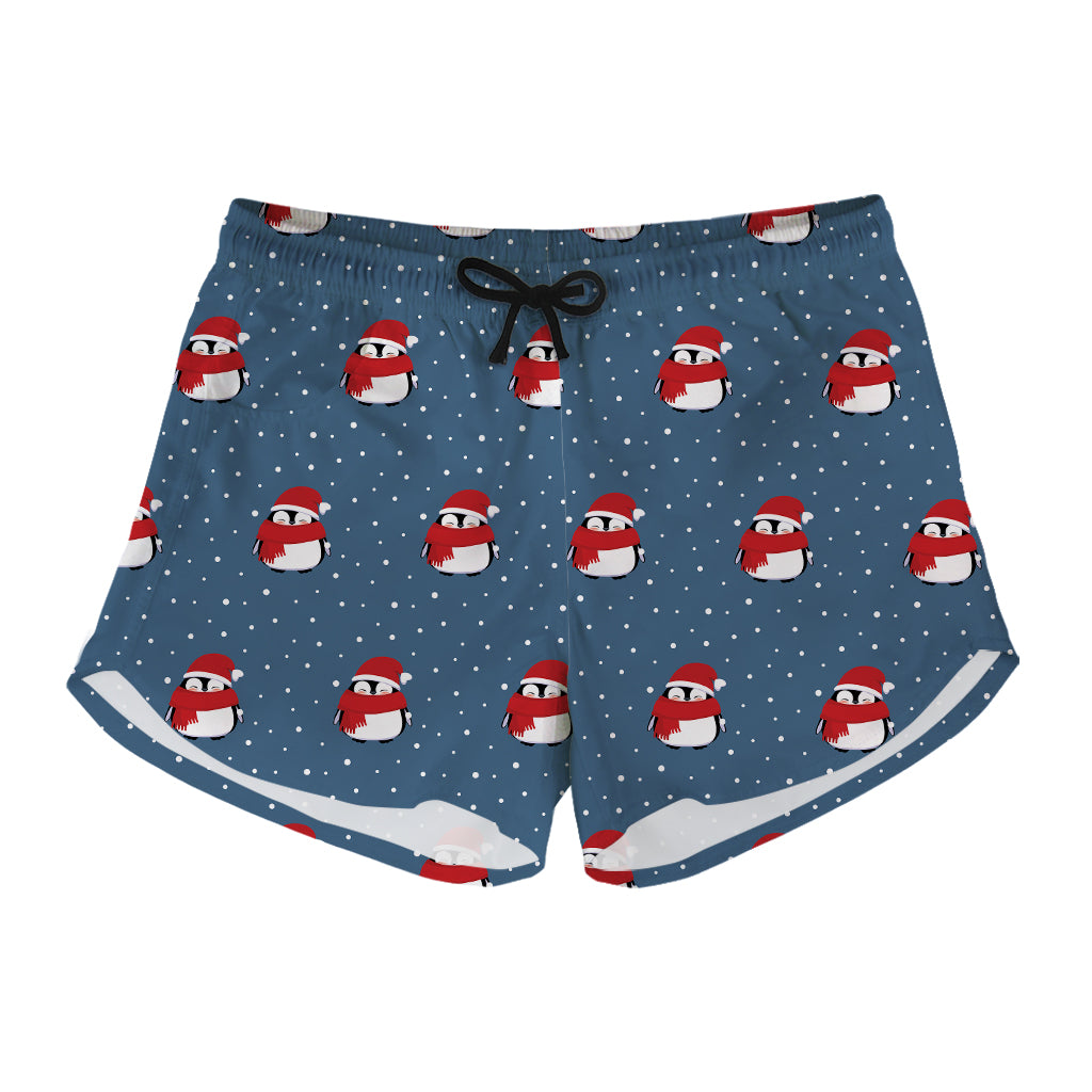 Christmas Snowy Penguin Pattern Print Women's Shorts