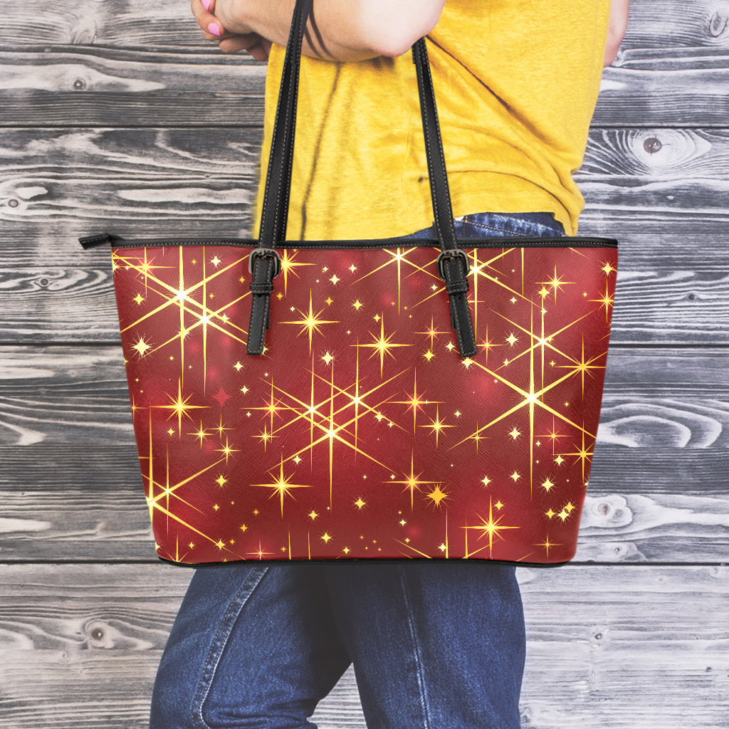 Christmas Sparkle Print Leather Tote Bag