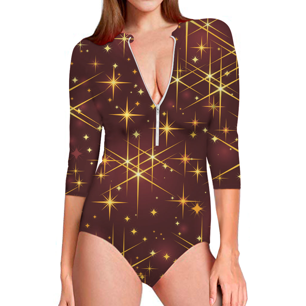 Christmas Sparkle Print Long Sleeve One Piece Swimsuit