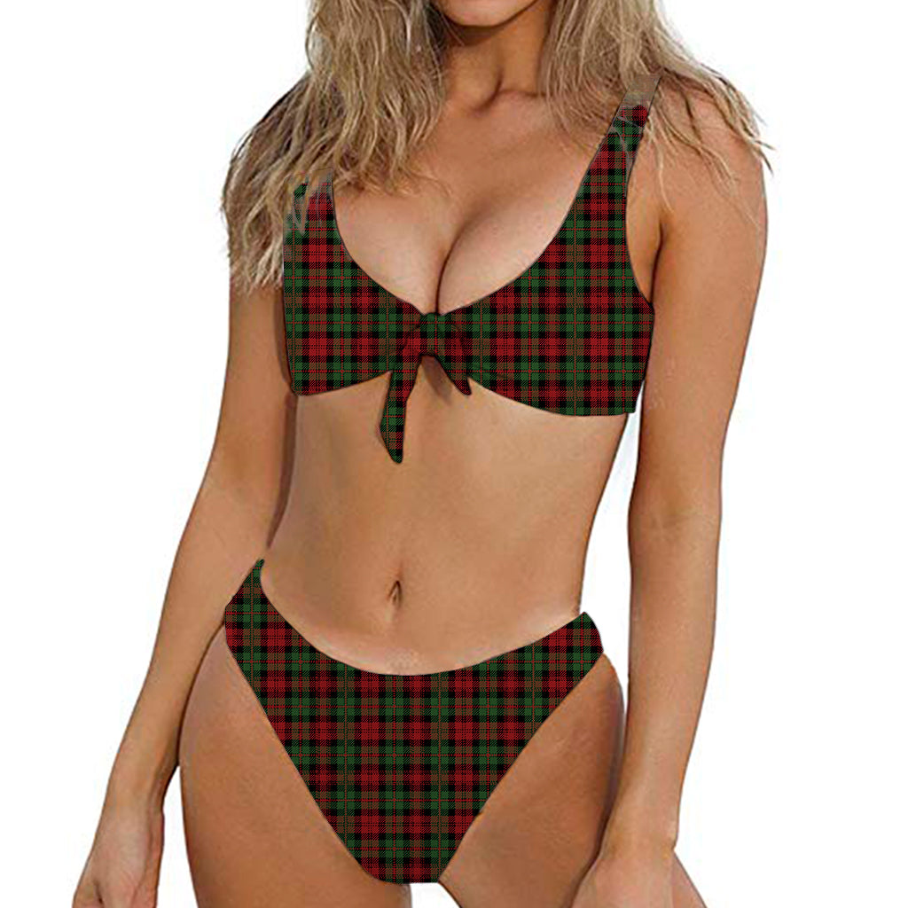 Christmas Tartan Pattern Print Front Bow Tie Bikini