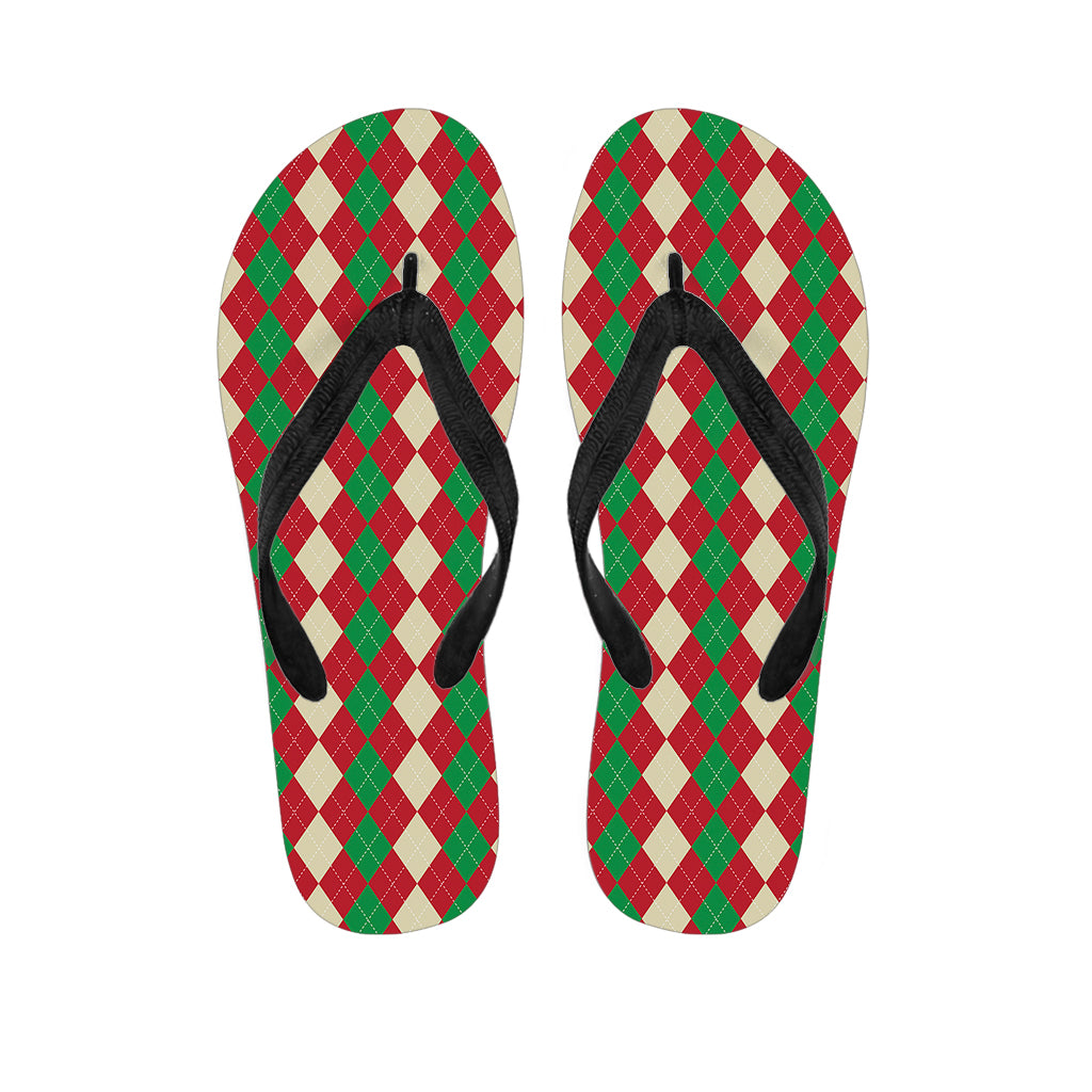 Christmas Themed Argyle Pattern Print Flip Flops