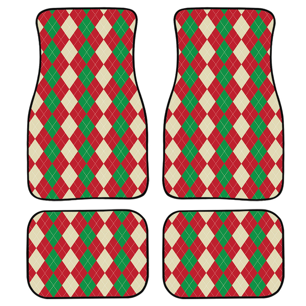 Christmas Themed Argyle Pattern Print Front and Back Car Floor Mats