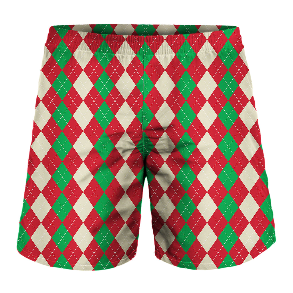 Christmas Themed Argyle Pattern Print Men's Shorts