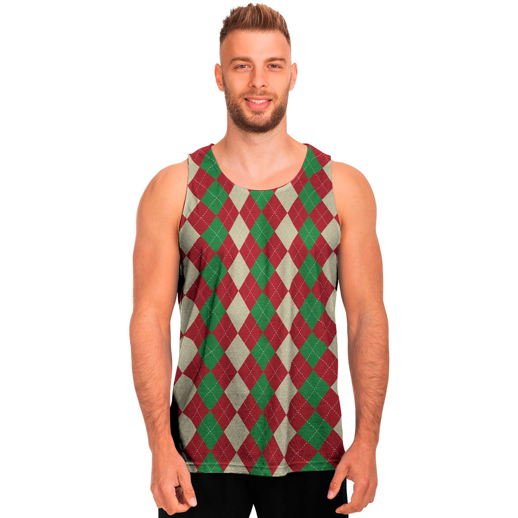 Christmas Themed Argyle Pattern Print Men's Tank Top