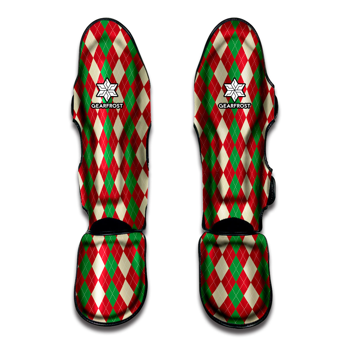 Christmas Themed Argyle Pattern Print Muay Thai Shin Guards