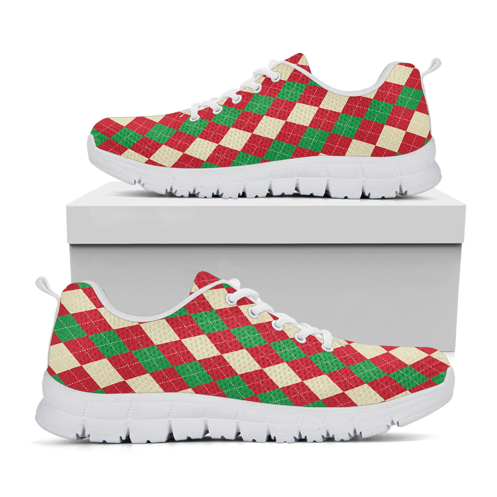 Christmas Themed Argyle Pattern Print White Sneakers