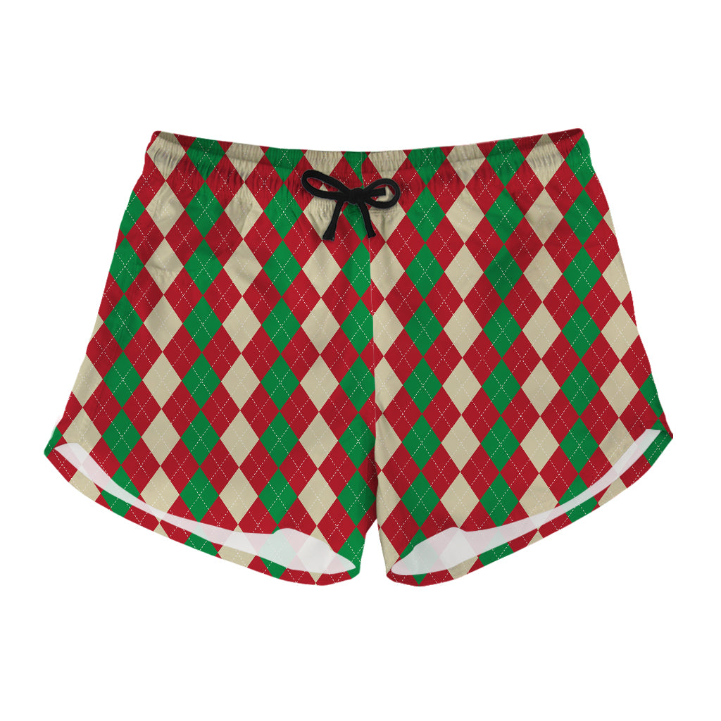 Christmas Themed Argyle Pattern Print Women's Shorts