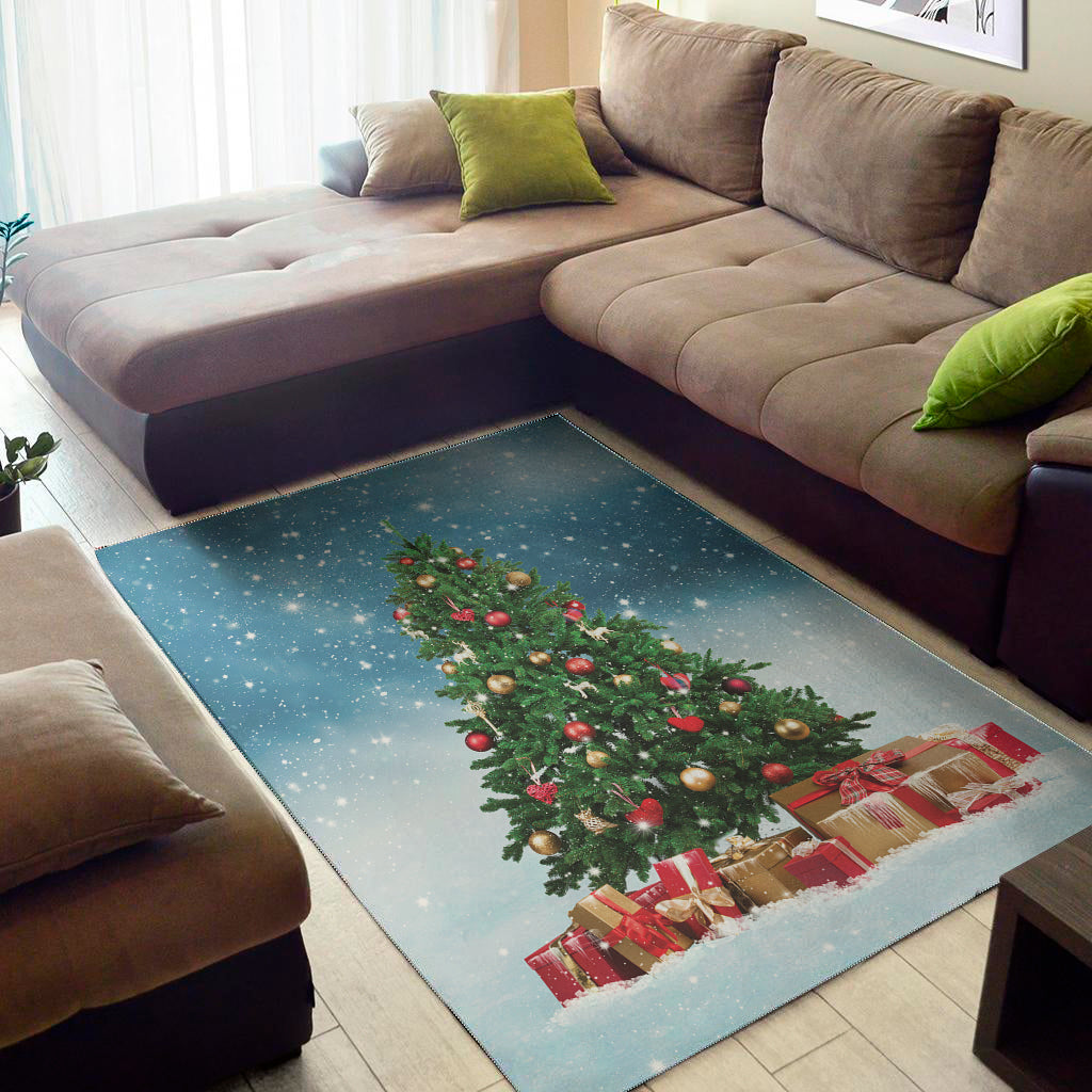 Christmas Tree And Snow Print Area Rug