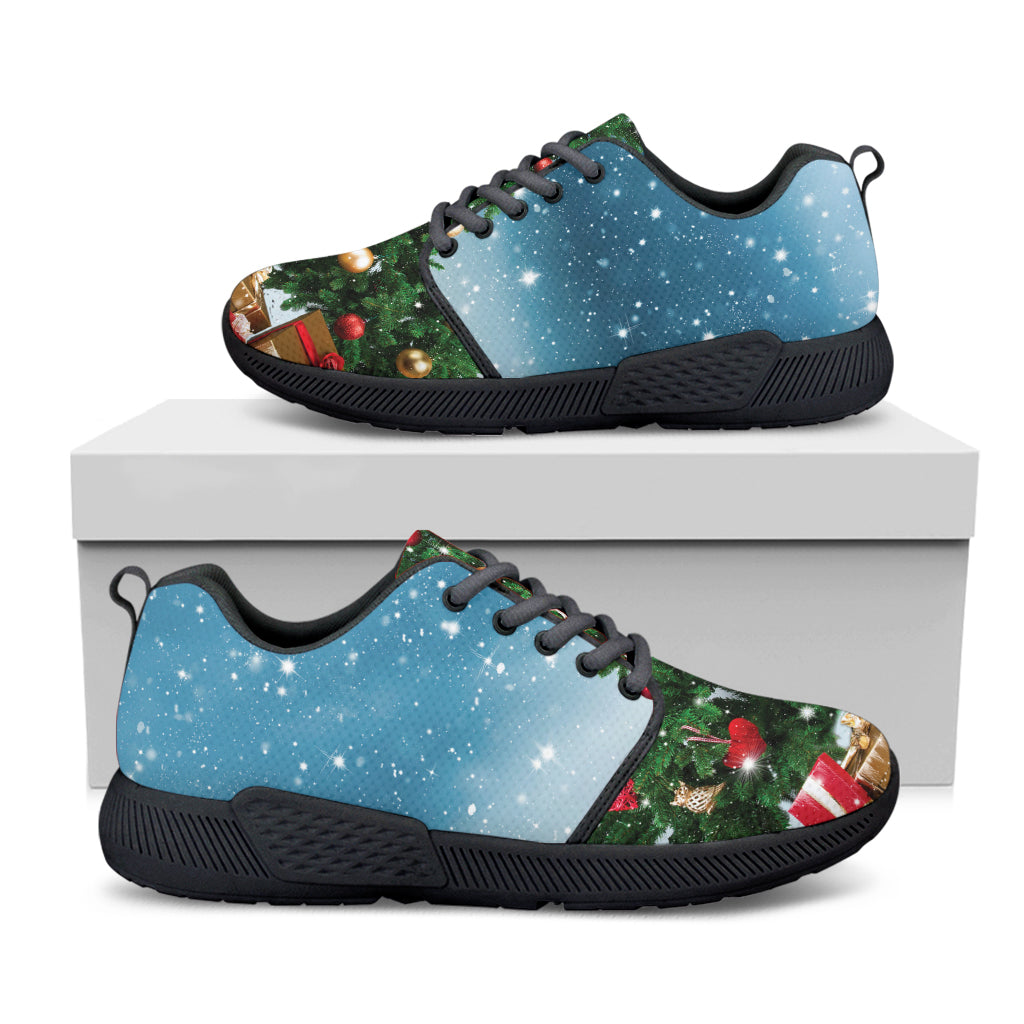 Christmas Tree And Snow Print Black Athletic Shoes