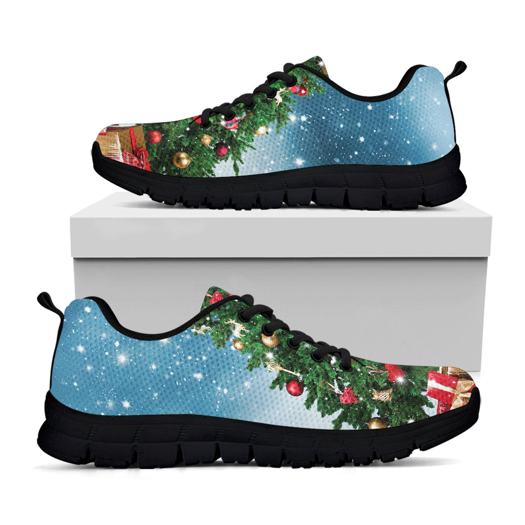 Christmas Tree And Snow Print Black Sneakers