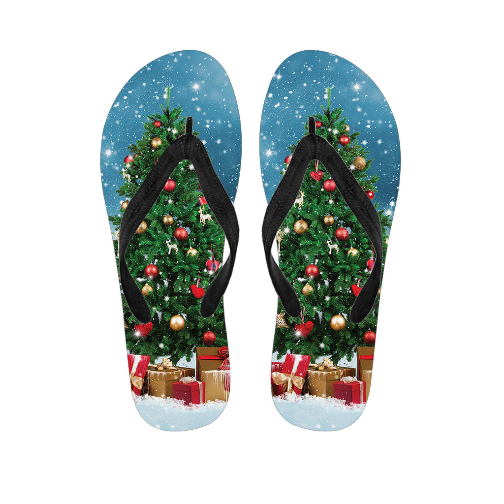 Christmas Tree And Snow Print Flip Flops