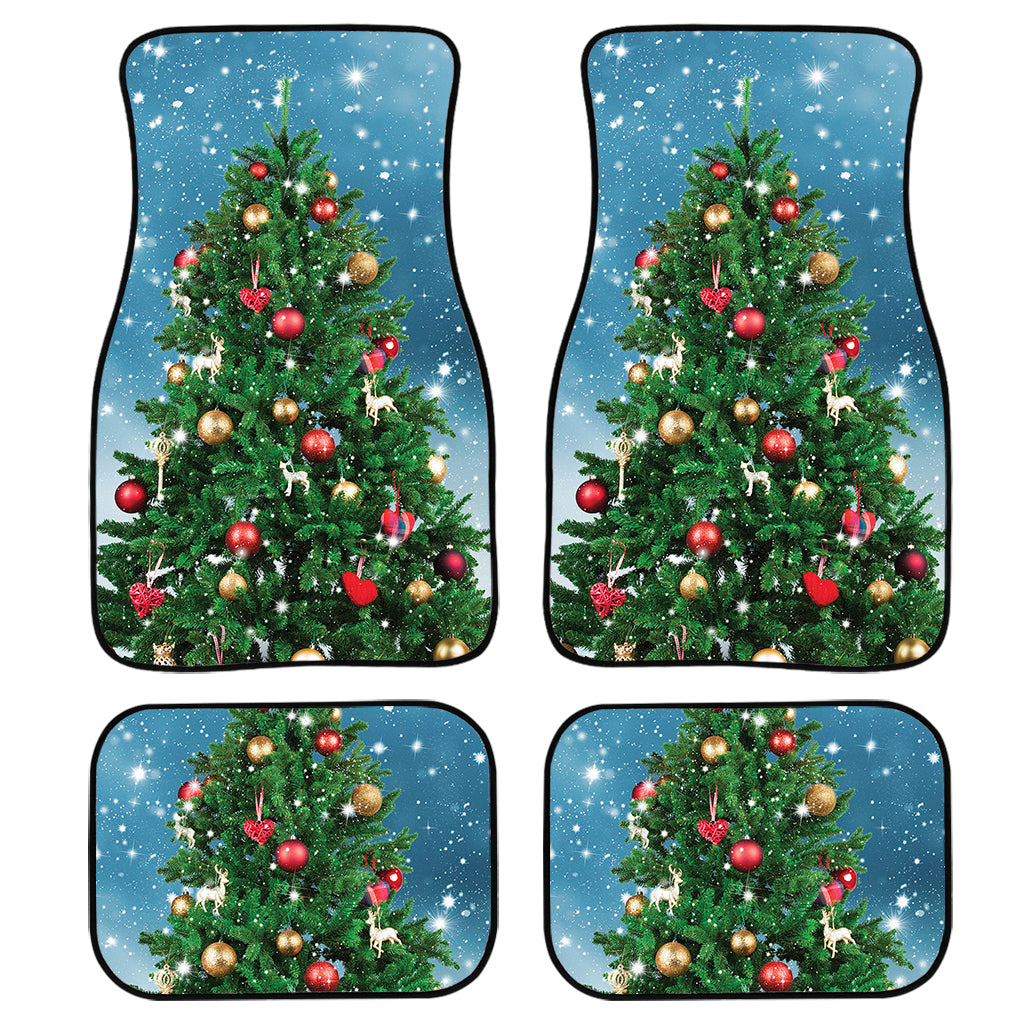 Christmas Tree And Snow Print Front and Back Car Floor Mats