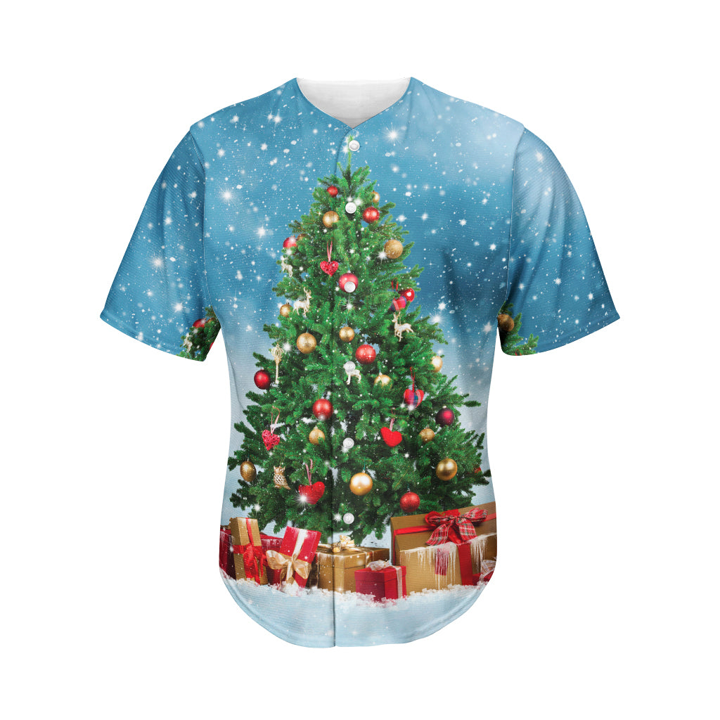 Christmas Tree And Snow Print Men's Baseball Jersey