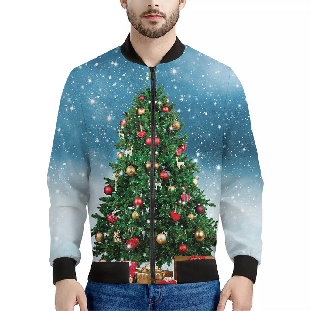 Christmas Tree And Snow Print Men's Bomber Jacket