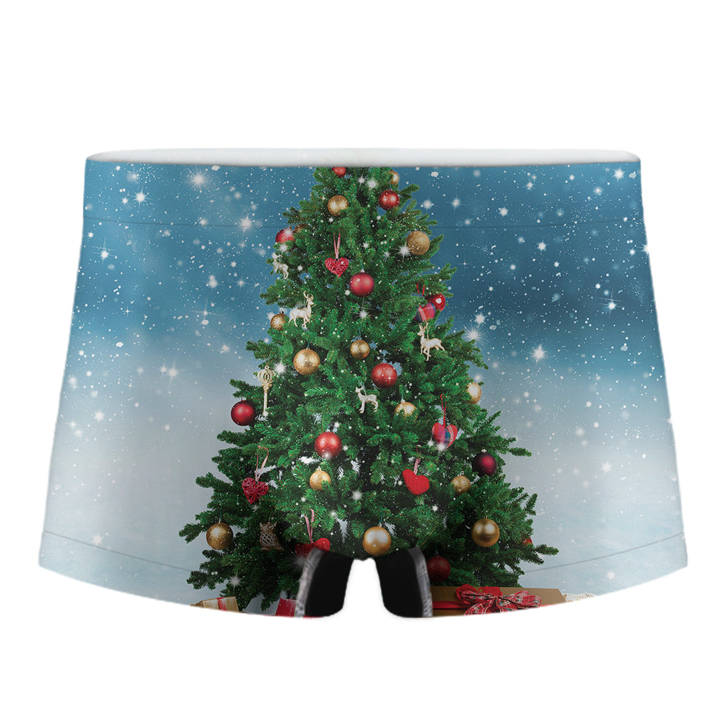 Christmas Tree And Snow Print Men's Boxer Briefs