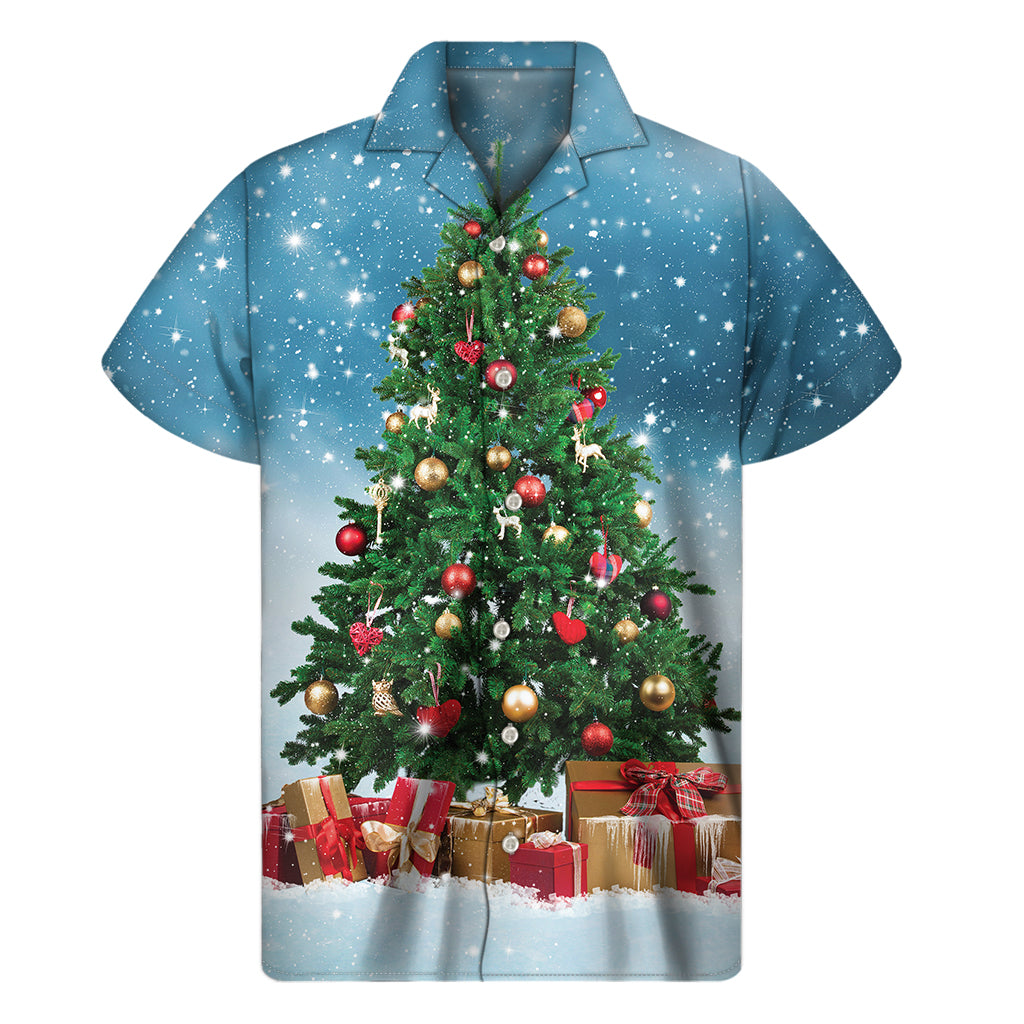 Christmas Tree And Snow Print Men's Short Sleeve Shirt