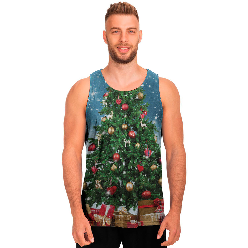 Christmas Tree And Snow Print Men's Tank Top