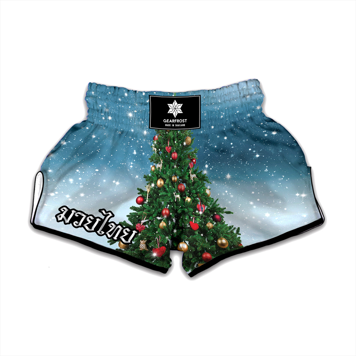 Christmas Tree And Snow Print Muay Thai Boxing Shorts