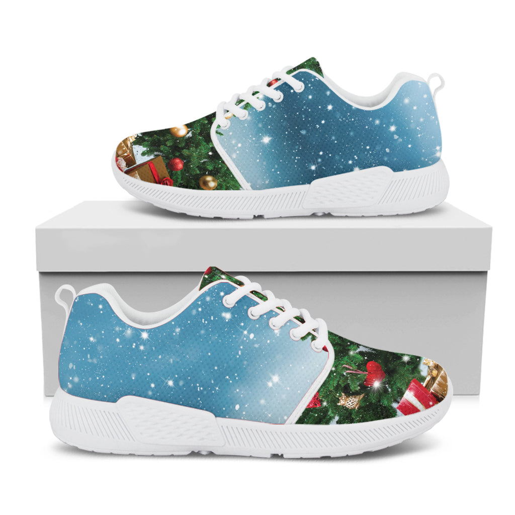 Christmas Tree And Snow Print White Athletic Shoes