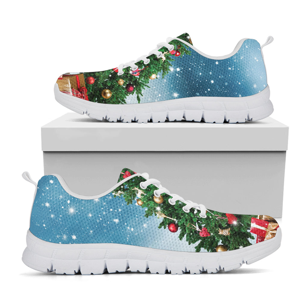 Christmas Tree And Snow Print White Sneakers