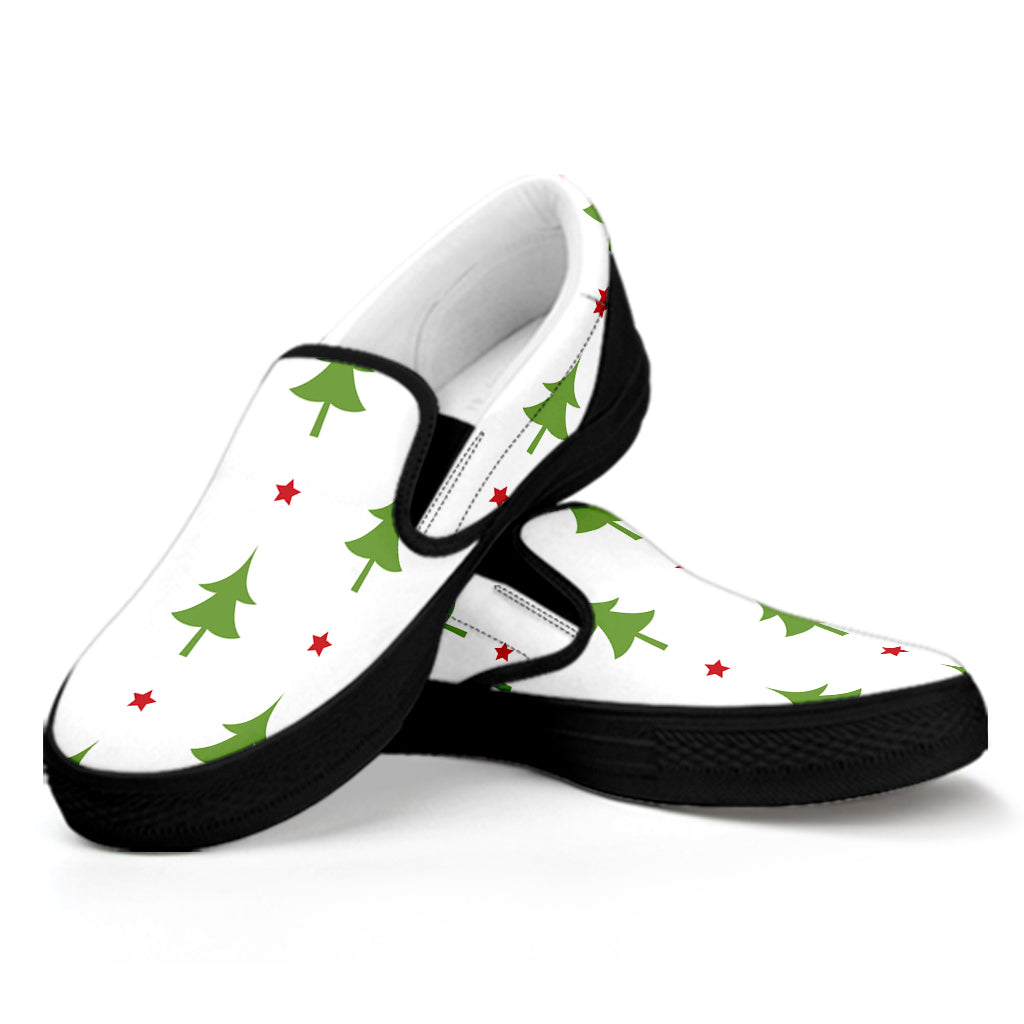 Christmas Tree And Star Pattern Print Black Slip On Shoes