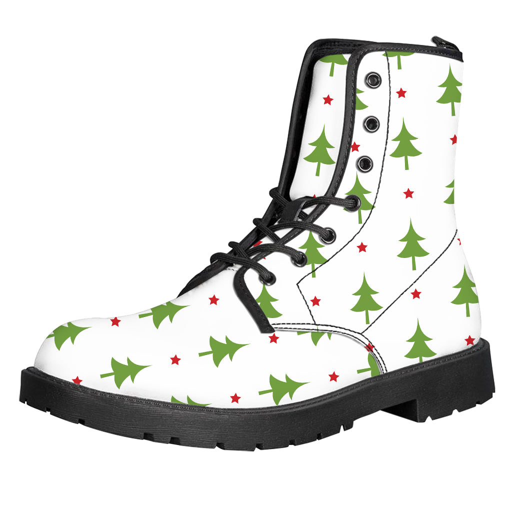 Christmas Tree And Star Pattern Print Leather Boots