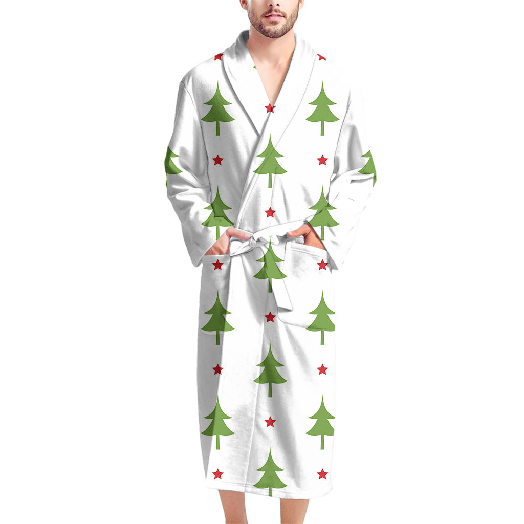 Christmas Tree And Star Pattern Print Men's Bathrobe