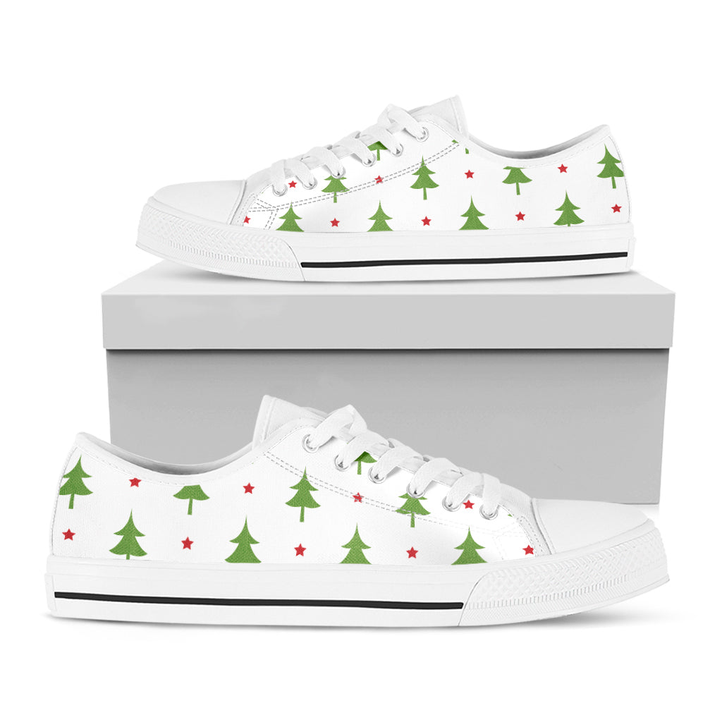 Christmas Tree And Star Pattern Print White Low Top Shoes