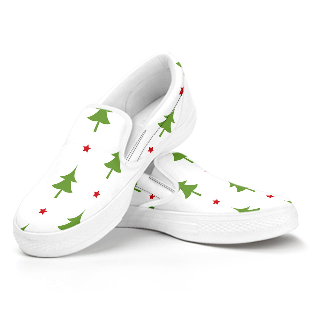 Christmas Tree And Star Pattern Print White Slip On Shoes