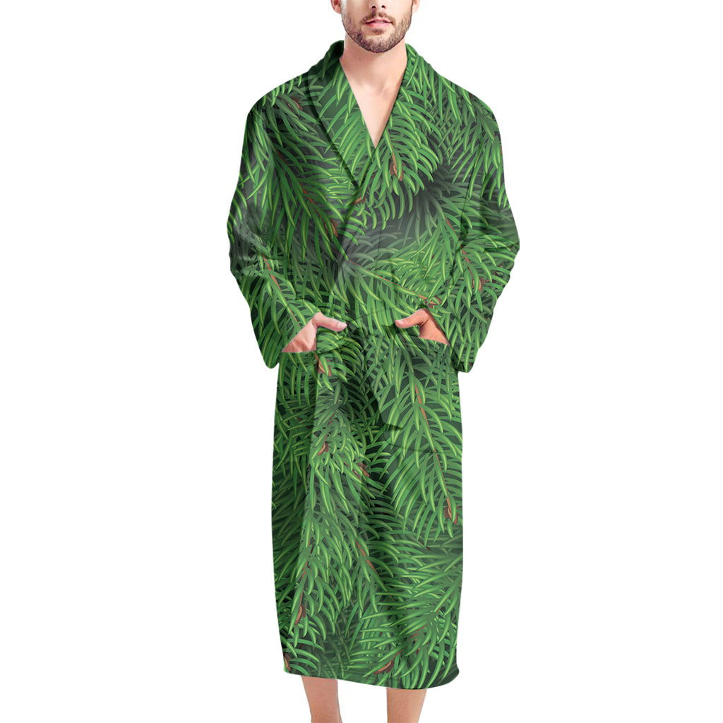 Christmas Tree Branches Print Men's Bathrobe