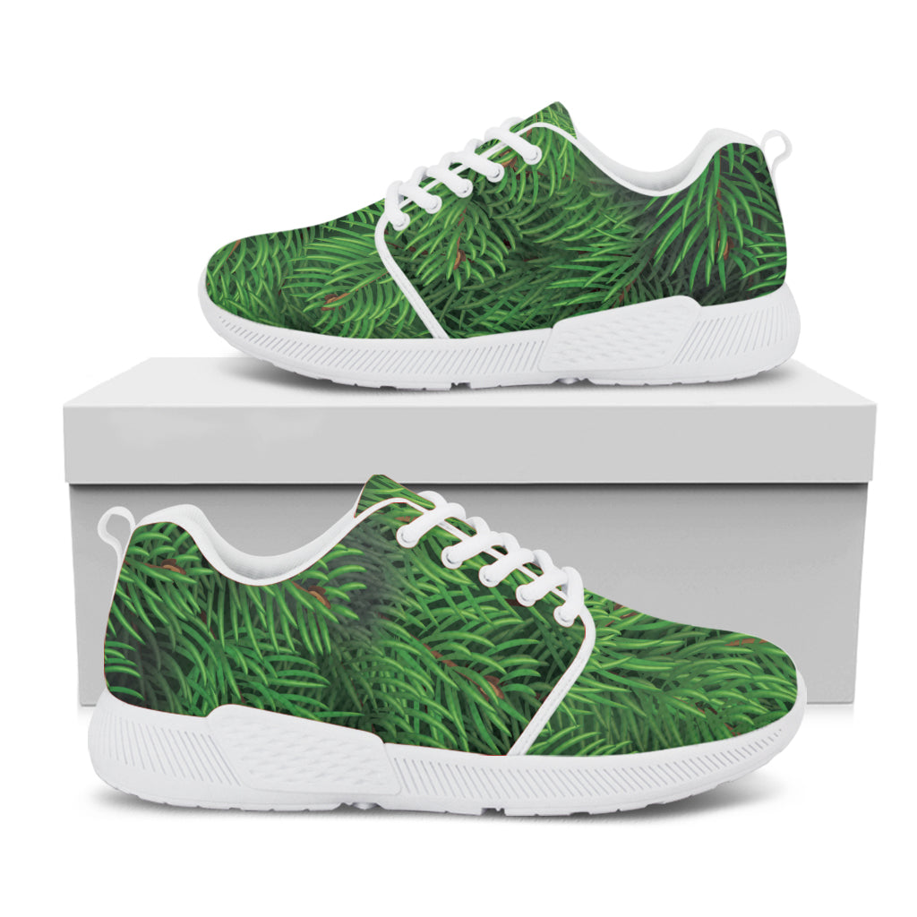 Christmas Tree Branches Print White Athletic Shoes