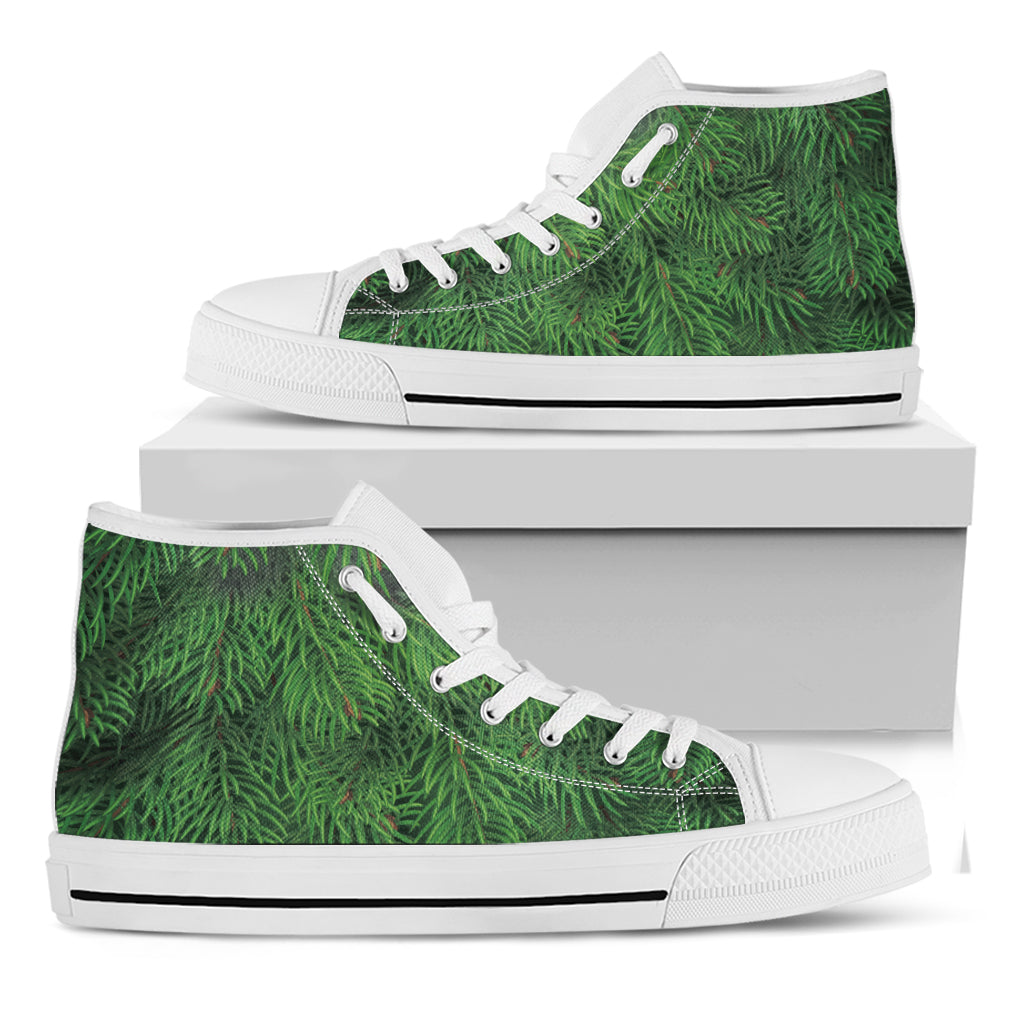 Christmas Tree Branches Print White High Top Shoes