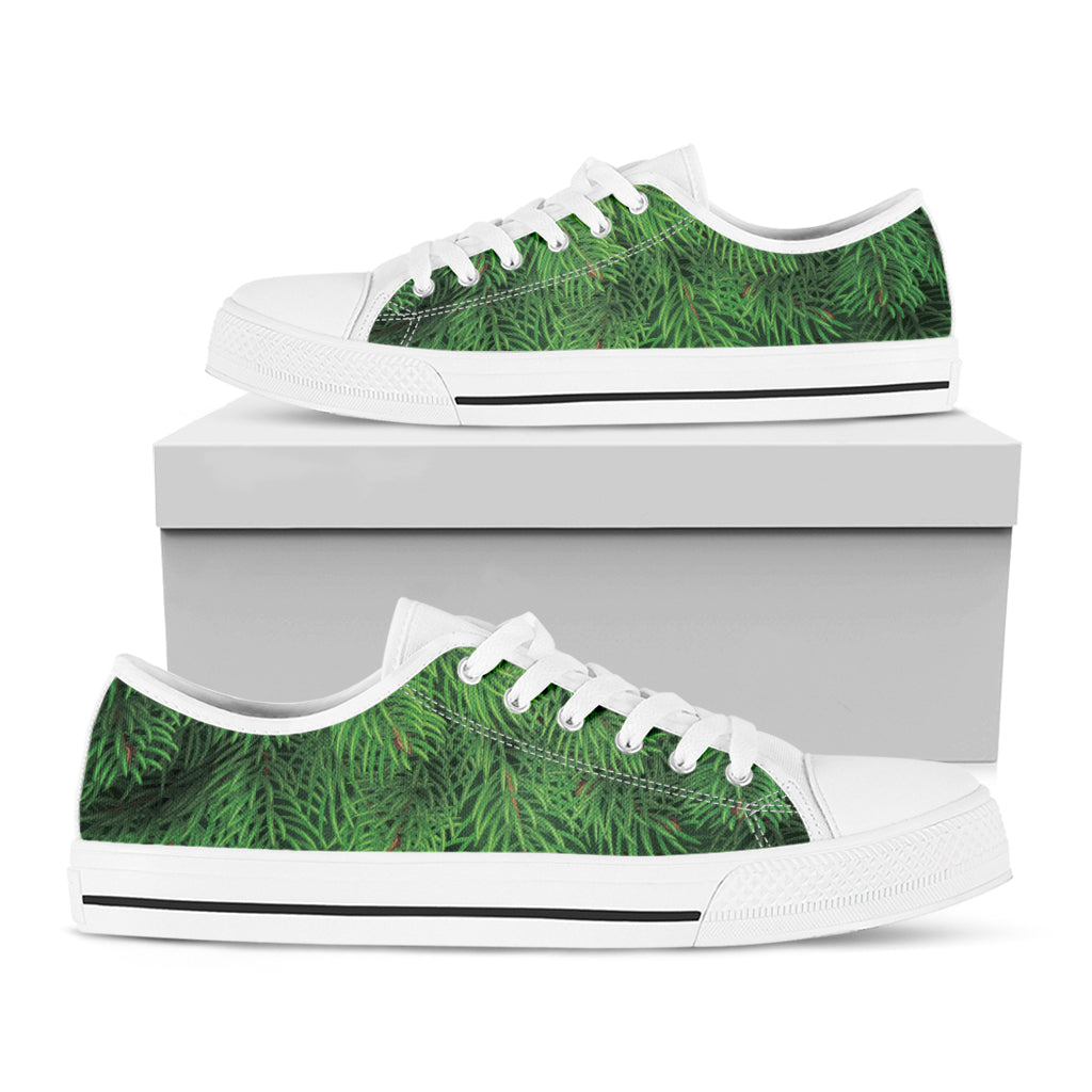 Christmas Tree Branches Print White Low Top Shoes