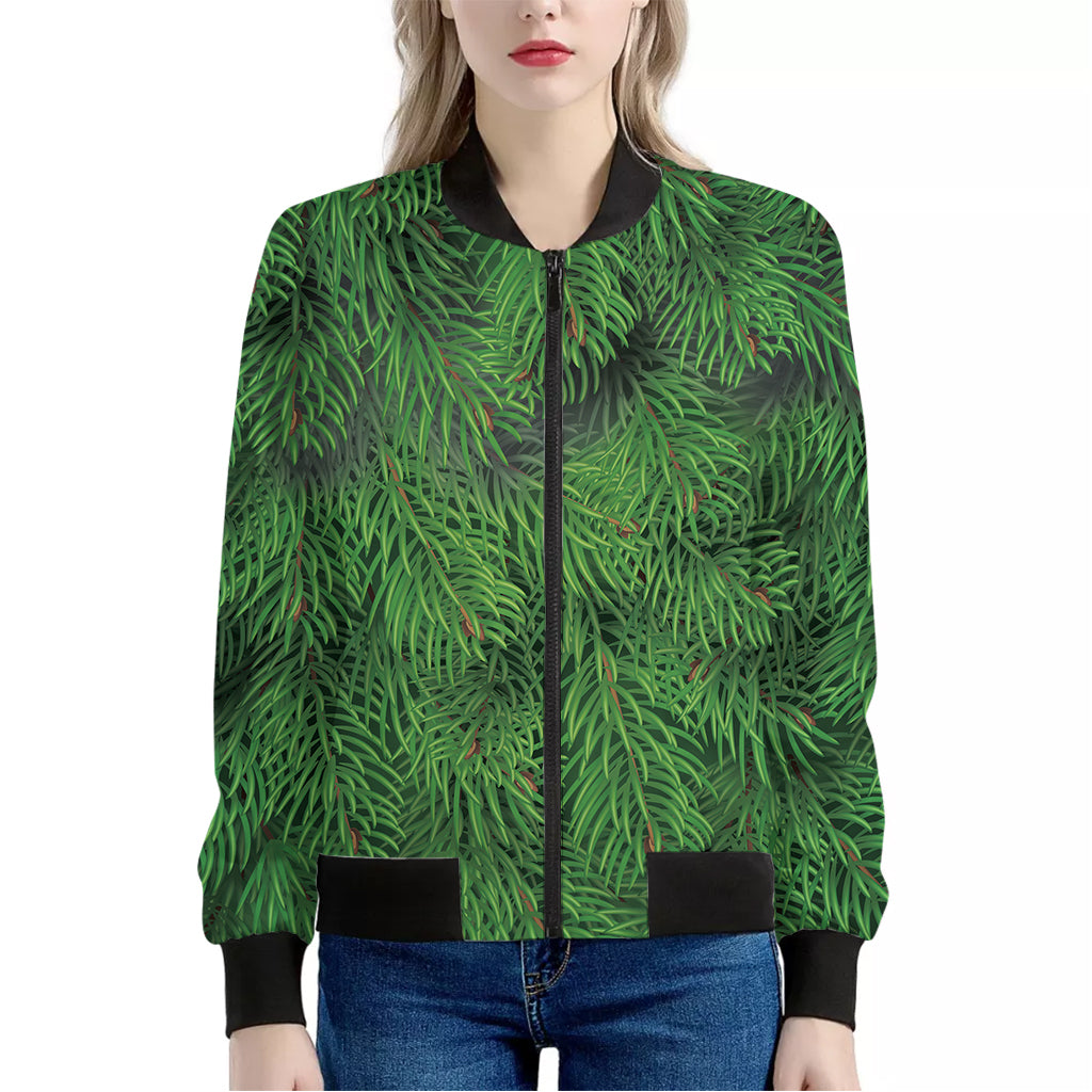 Christmas Tree Branches Print Women's Bomber Jacket