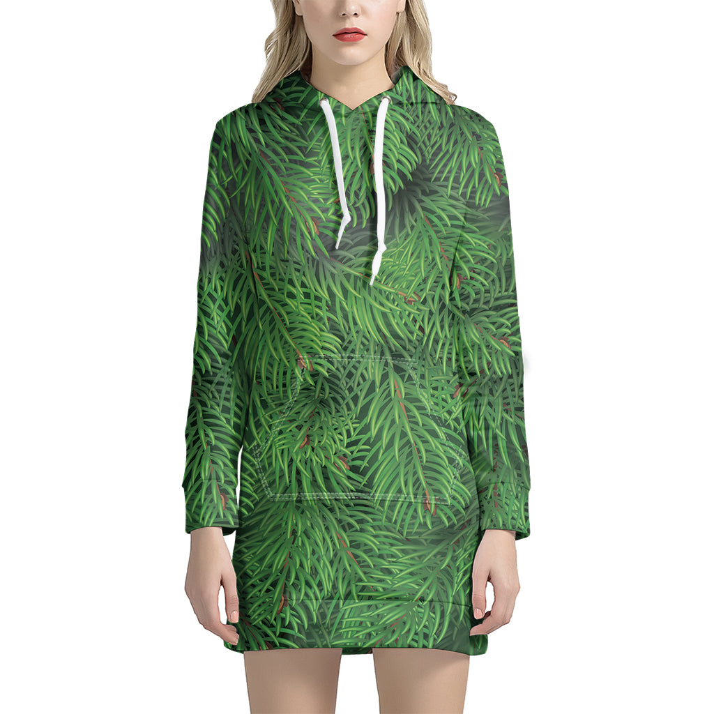 Christmas Tree Branches Print Women's Pullover Hoodie Dress